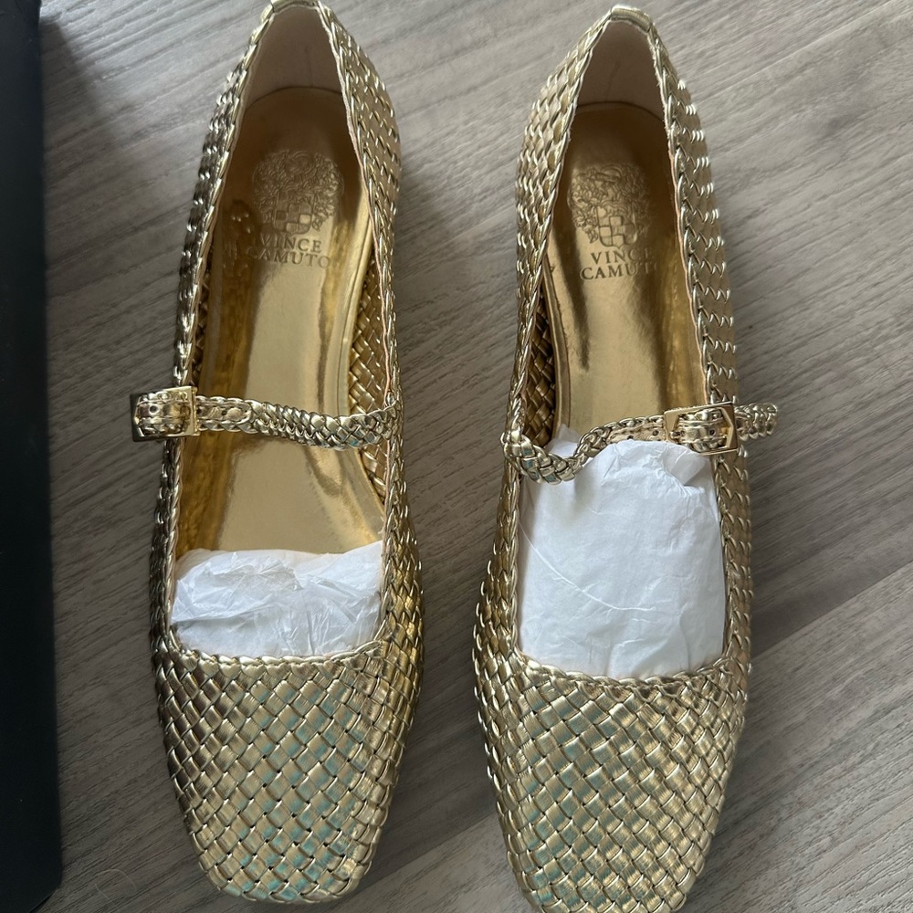 Vince Camuto Gold Woven Flats